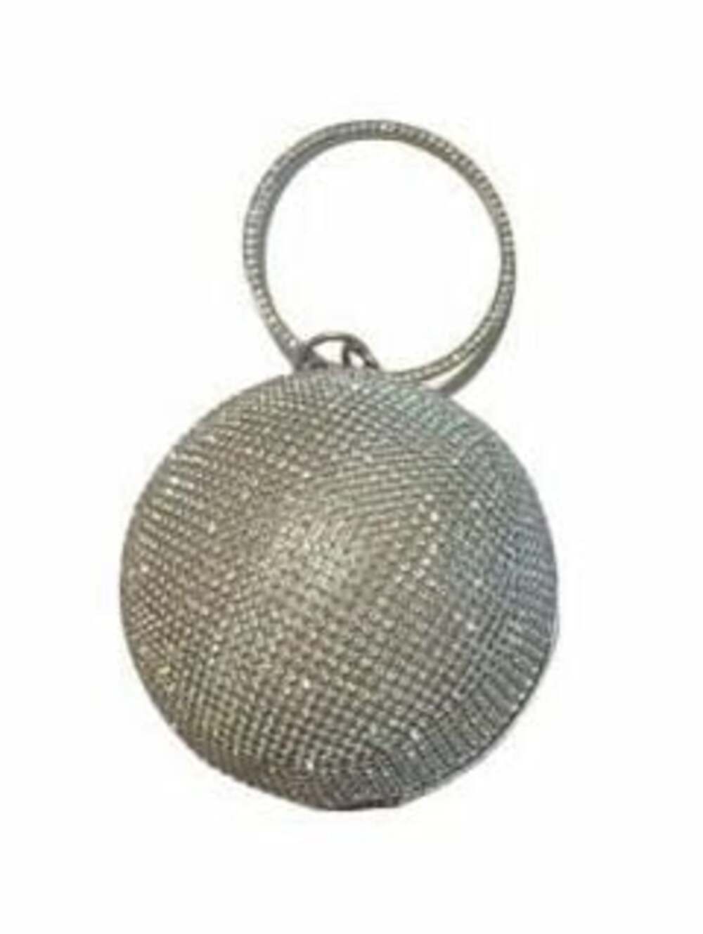 Silver Rhinestone Crystal Ball Evening Clutch Purse with Top Handle
